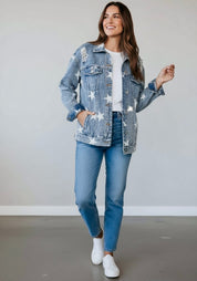 Star Distressed Denim Shacket | Shackets Daverri Fashions