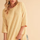 Aemi + Co Side Slit Ribbed Hem Round Neck Sweater Pastel Yellow Sweaters