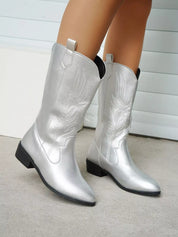 Embroidered Block Heels Boots | Boots Daverri Fashions
