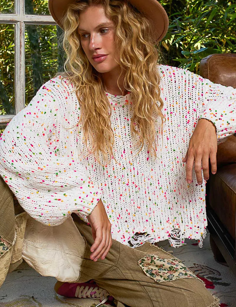 POL Round Neck Fringed Hem Sweater | Sweaters Daverri Fashions