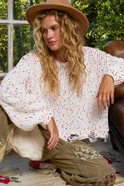 POL Round Neck Fringed Hem Sweater | Sweaters Daverri Fashions