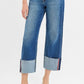 RISEN Full Size Tummy Control Mid Rise Crop Wide Cuffed Jeans Plus Size DARK Jeans