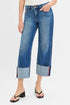 RISEN Full Size Tummy Control Mid Rise Crop Wide Cuffed Jeans Plus Size DARK Jeans