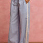 SO ME wide check pants with light blue white gingham and side lace trim