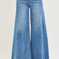 RISEN High Rise Ankle Wide Jeans in medium blue wash with frayed hems