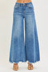 RISEN High Rise Ankle Wide Jeans in medium blue wash with frayed hems