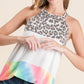 BiBi Leopard and Tie Dye Block Halter Neck Top