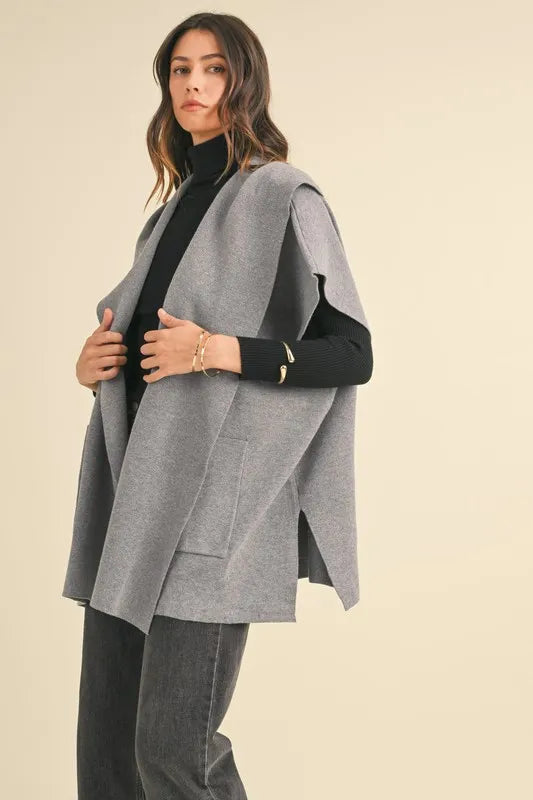 MABLE Knit Open Front Hooded Cardigan With Pocket Cardigans