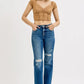 RISEN Full Size Tummy Control High Rise Straight Distressed Jeans Plus Size - DAVERRI FASHIONS