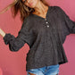 Dark gray BiBi textured knit hoodie with buttoned placket