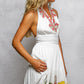 POL Floral Halter Neck Flowy Dress with pink yellow green floral embroidery