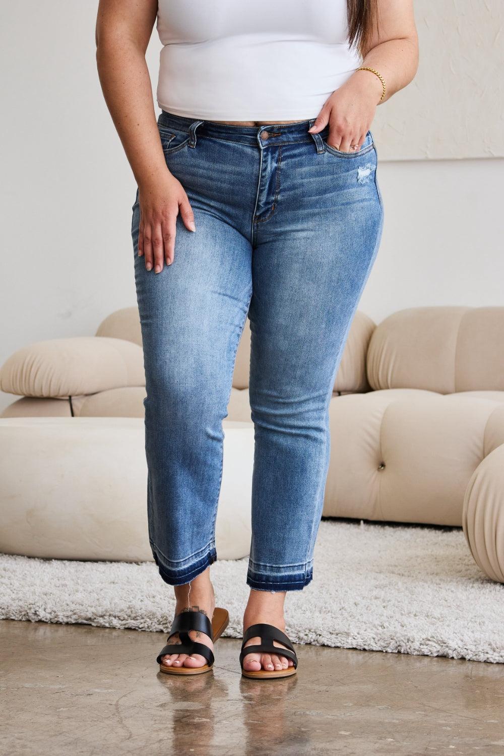 Judy Blue Full Size Release Hem Cropped Bootcut Jeans Jeans