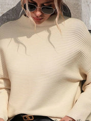 Mock Neck Drop Shoulder Knit Top | Knit Tops Daverri Fashions