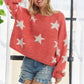 ADORA Plus Size Star Contrast Round Neck Sweater - DAVERRI FASHIONS
