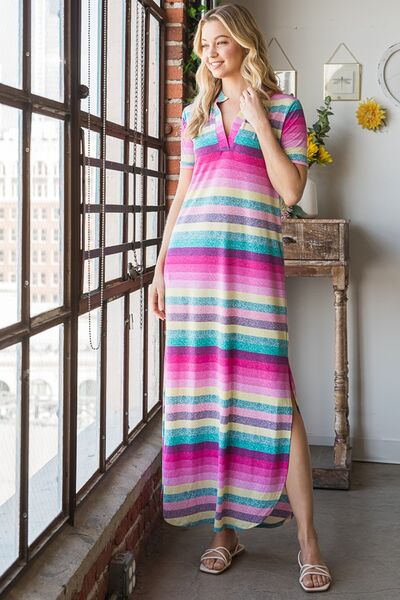 Heimish Striped Short Sleeve Maxi Tee Dress Maxi Dresses