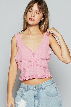 POL Lace Detail V-Neck Cropped Tank - DAVERRI FASHIONS