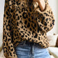Ribbed Trim Round Neck Leopard Drop Shoulder Sweater - DAVERRI FASHIONS