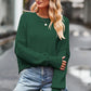 Dark green round neck drop shoulder long sleeve knit sweater
