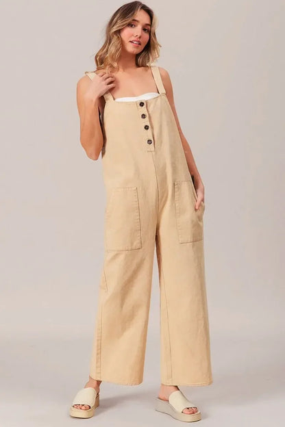 BiBi Washed Denim Buttoned Overall Jumpsuit - DAVERRI FASHIONS