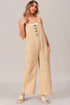 BiBi Washed Denim Buttoned Overall Jumpsuit OATMEAL Jumpsuits