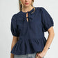Umgee Tie Front Puff Sleeve Blouse - DAVERRI FASHIONS