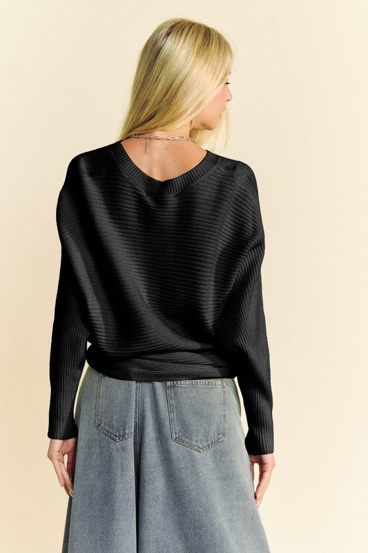 Davi & Dani Round Neck Batwing Sleeve Sweater Tops