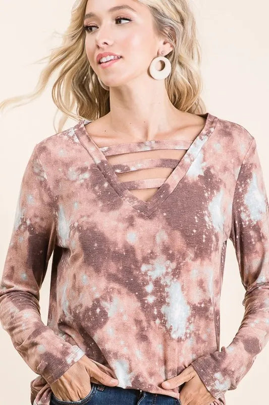 BiBi Tie Dye French Terry V-Neck Top