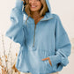 BiBi Stitch Detailed Elastic Hem Half Zip Fleece Hoodie Blue - DAVERRI FASHIONS