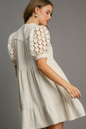 Umgee Ruffled Hem Heart Lace Sleeve Tie Neck Dress M | Mini Dresses Daverri Fashions
