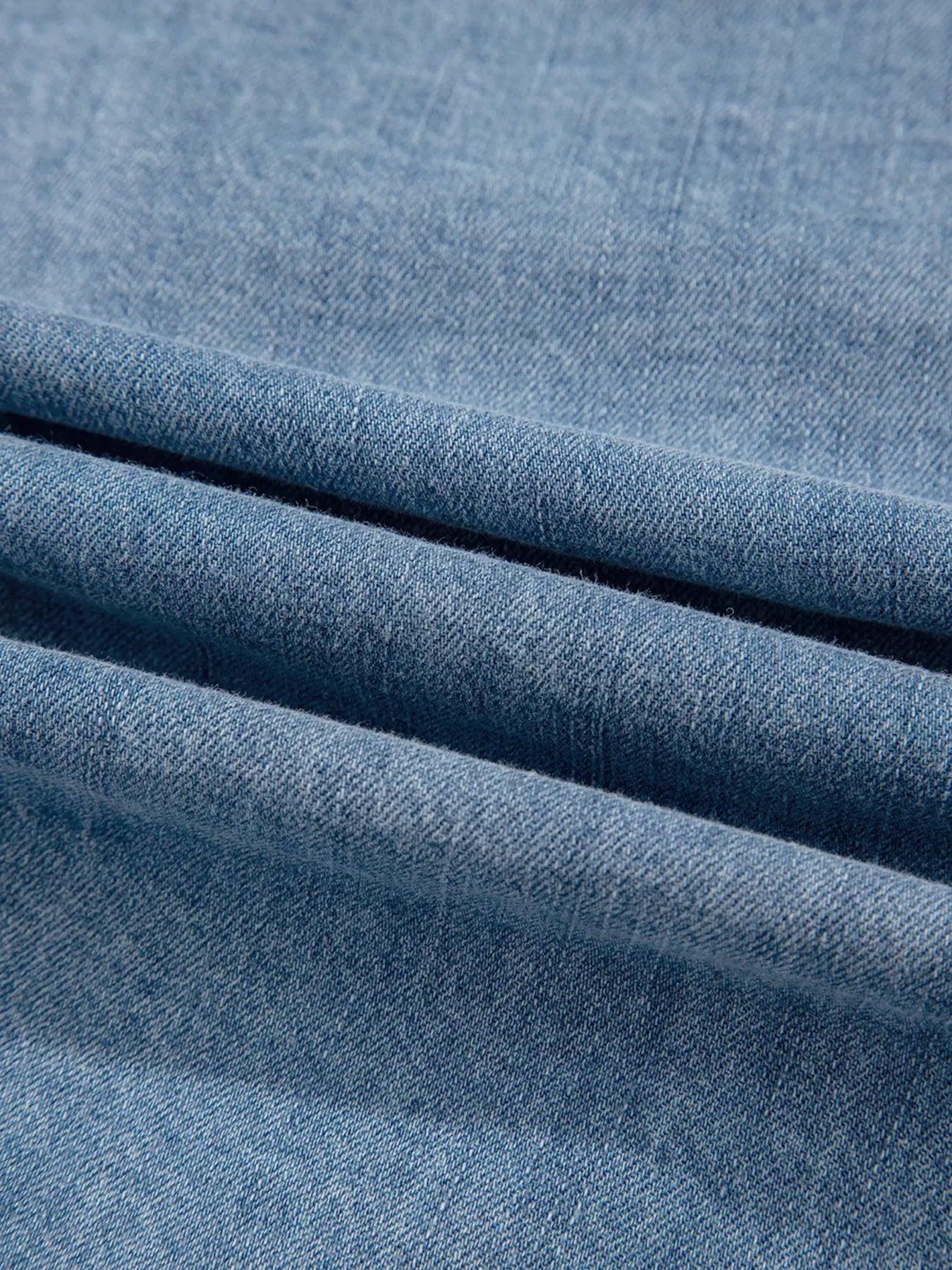 Tied Front Puff Sleeve Denim Top - DAVERRI FASHIONS