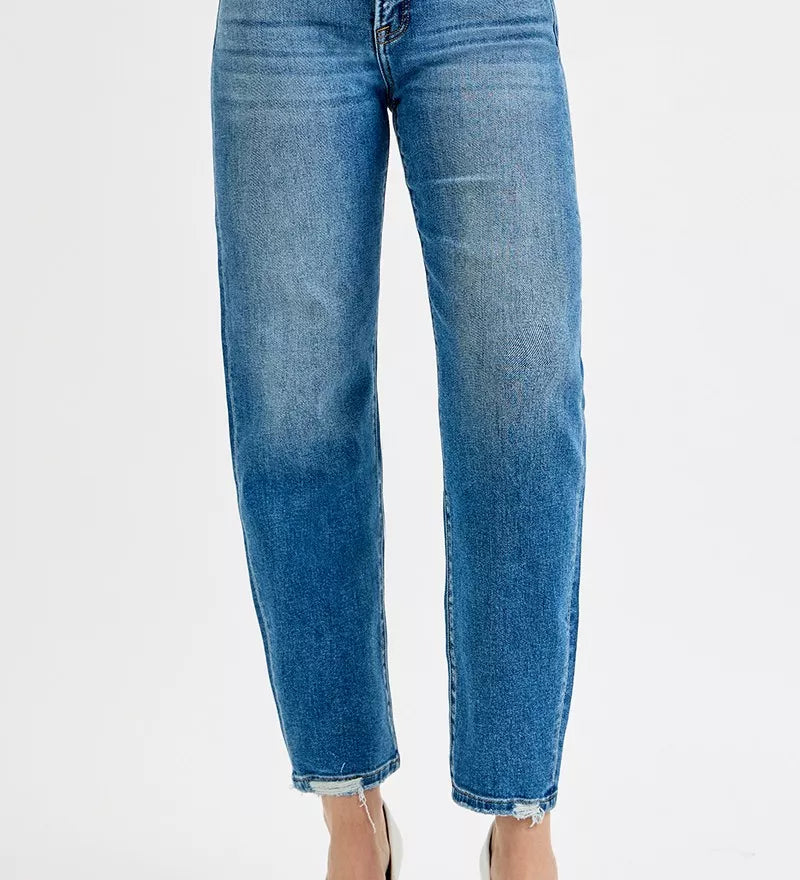 MEDIUM RISEN Tummy Control High Rise Ankle Slim Barrel Jeans | Jeans Daverri Fashions