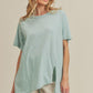 Aemi + Co Asymmetrical Front Slit Round Neck Raglan Sleeve T-Shirt Sky T-Shirts
