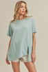 Aemi + Co Asymmetrical Front Slit Round Neck Raglan Sleeve T-Shirt Sky T-Shirts
