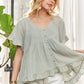 ADORA Button Down Ruffled Babydoll Blouse - DAVERRI FASHIONS