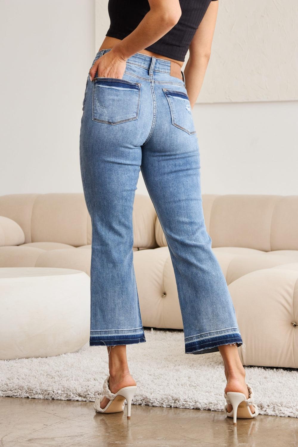 Judy Blue Full Size Release Hem Cropped Bootcut Jeans Jeans