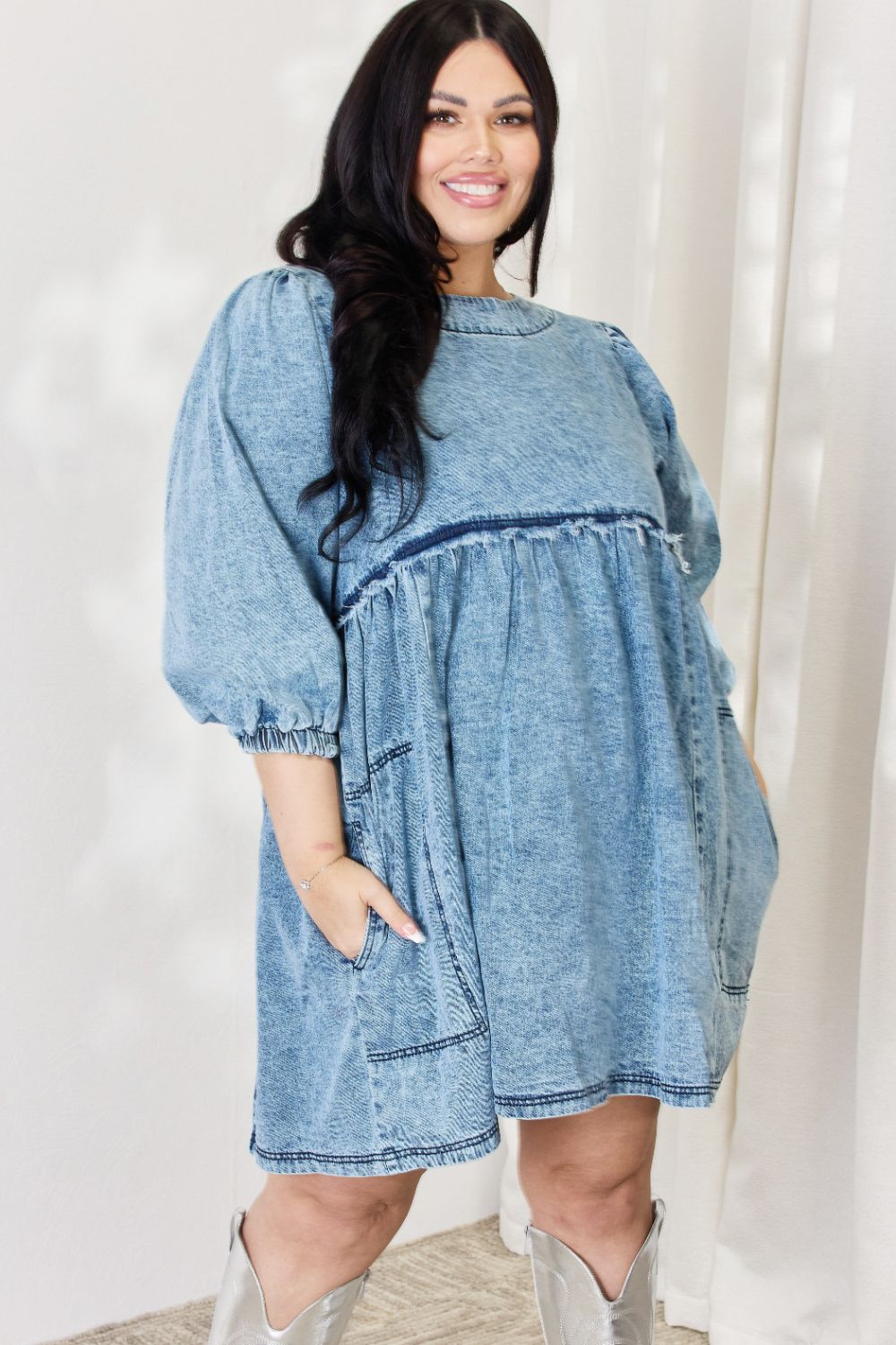 HEYSON Full Size Oversized Denim Babydoll Dress Babydoll Dresses