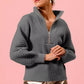 SO ME Half Zip Raglan Balloon Sleeves Ribbed Sweater - DAVERRI FASHIONS