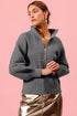 SO ME Half Zip Raglan Balloon Sleeves Ribbed Sweater - DAVERRI FASHIONS