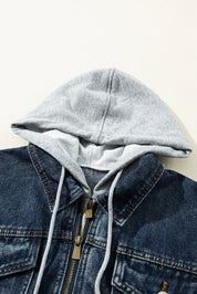 Faux Two-Piece Hooded Zip-Up Denim Jacket | Denim Jackets Daverri Fashions