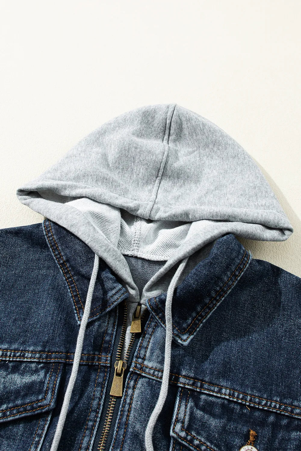 Faux Two-Piece Hooded Zip-Up Denim Jacket | Denim Jackets Daverri Fashions
