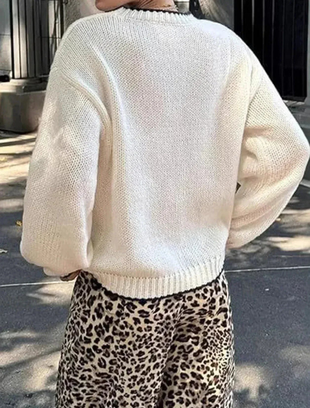 Full Size Lobster Contrast Trim Round Neck Sweater Plus Size - DAVERRI FASHIONS