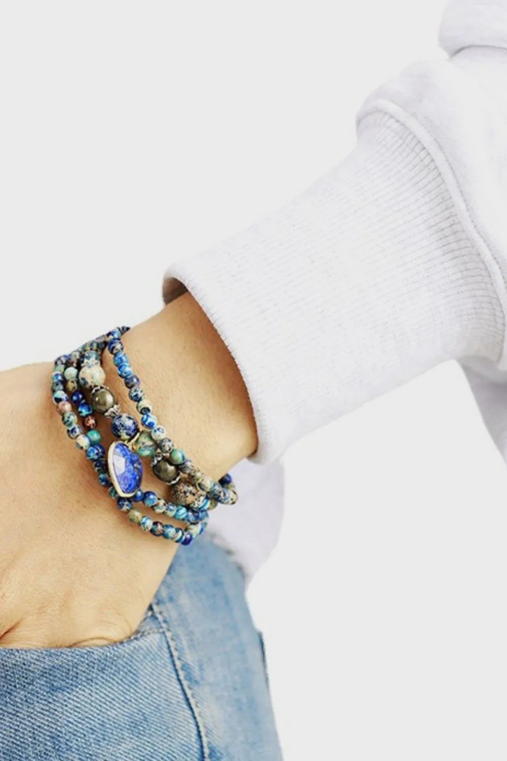Royal Blue One Size Imperial Stone Heart Three-Layered Bracelet | Bracelets Daverri Fashions