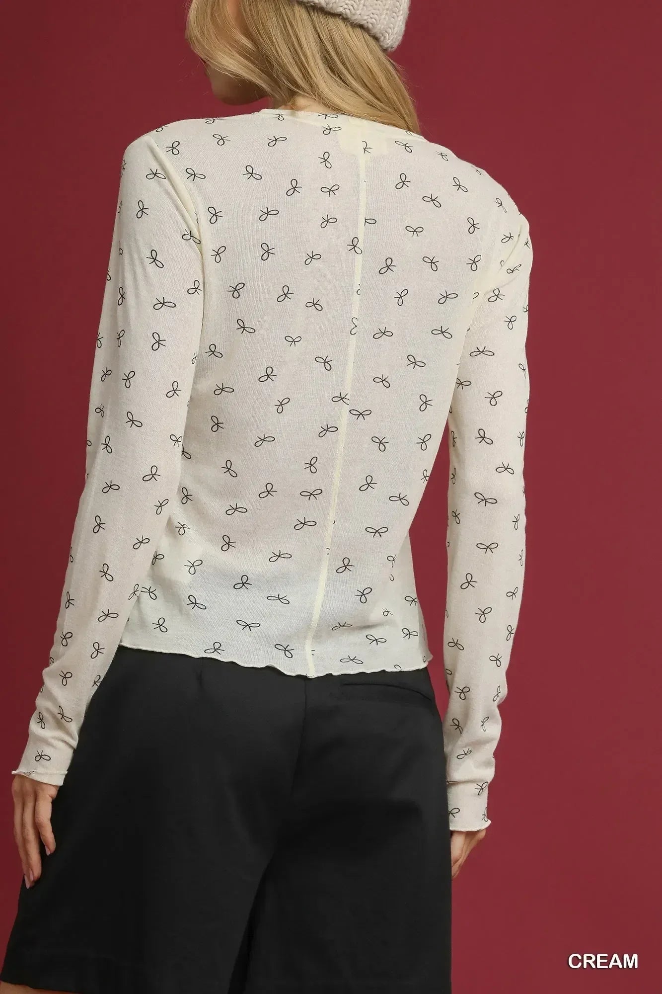 Umgee Bow Print Lightweight Knit Top - DAVERRI FASHIONS