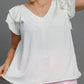 Umgee Full Size V-Neck Double Layered Ruffle Sleeve Blouse Plus Size Blouses