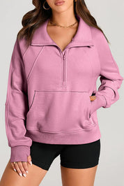 Dusty Pink Half Zip Long Sleeve Sweatshirt | Sweatshirts Daverri Fashions