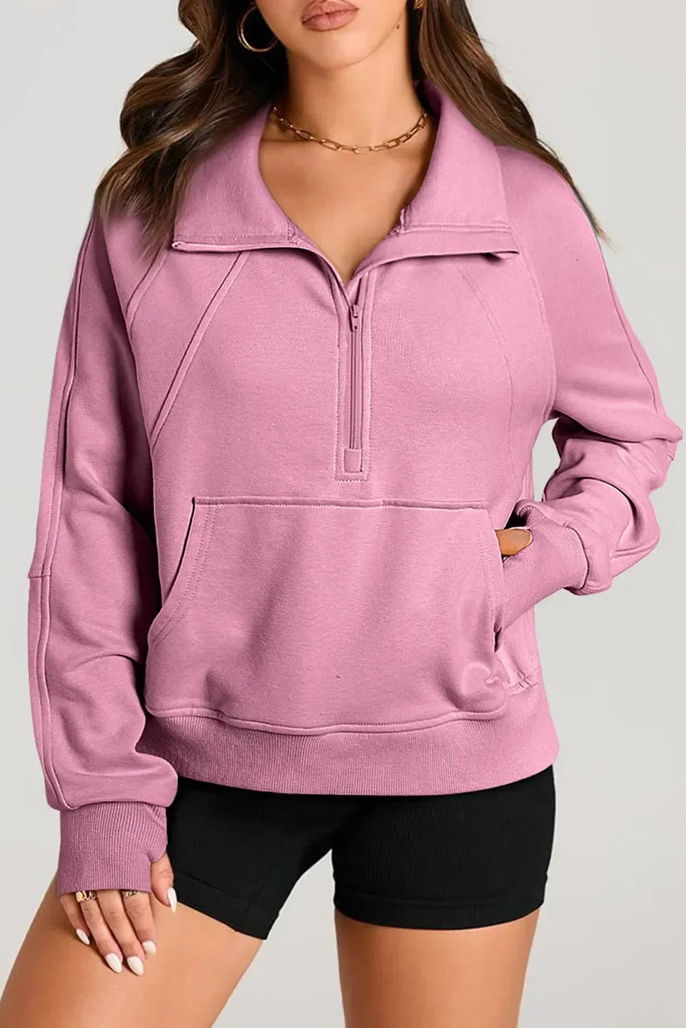 Daverri Fashions Half Zip Long Sleeve Sweatshirt - DAVERRI FASHIONS
