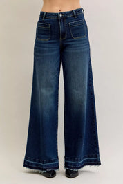DK Judy Blue High Waist Palazzo Jeans with Front Patch Pockets | Jeans Daverri Fashions