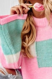 Daverri Fashions pastel striped sweater in pink, green, blue hues