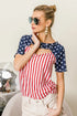 BiBi American Flag Theme Front Cut Out Top RED STRIPE Tops