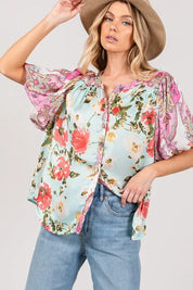 SAGE+FIG Plus Size Floral Mineral Wash French Terry Button Up Shirt | Daverri Fashions